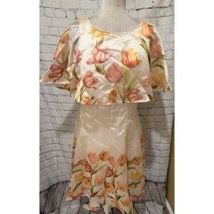 Maison Tara Women's Floral-Border-Print Organza Cape Dress Macys Size 12